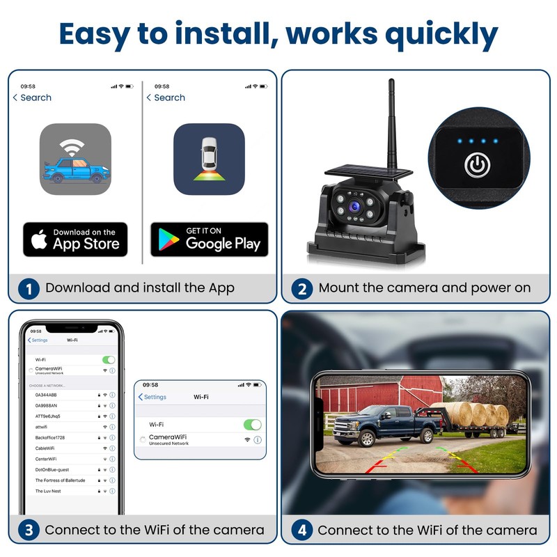 Hikity WiFi Magnetic Solar Wireless Backup Camera for Trucks/RV/Trailer