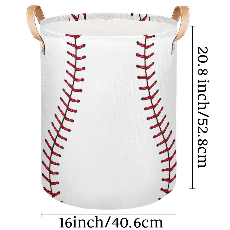 Bardic Large Laundry Basket Baseball Texture Laundry Hamper with Leather