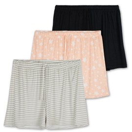 Paquete de 3: pantalones cortos de pijama elásticos ultra suaves y cómodos para mujer, ropa de dormir elegante (disponible en tallas grandes), Set a, 3x