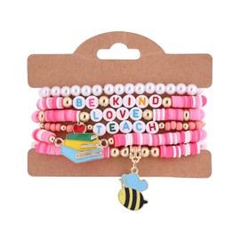 KZL Teacher Appreciation Gifts for Women Men Pencil Books Apple Bee Stackable Charm Bracelets Love Teach Inspire Letter Beaded Stretch Bracelet Set Graduation Back to School Jewelry -style 2