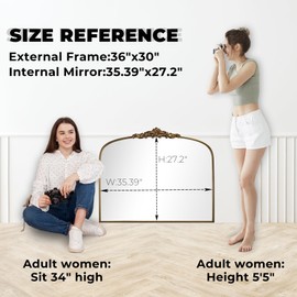 Wemily Vintage Gold Ornate Baroque Mirror - 36"X30" Arched Antique Brass Mirror with Full Metal Frame - Ideal for Entryway, Fireplace, Living Room, Hallway, Bathroom