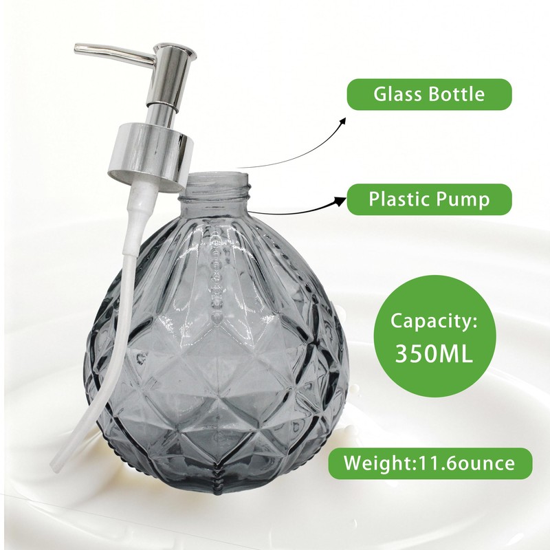 VKSG Glass Soap Dispenser for Kitchen, 350ML Hand Soap Dispensers
