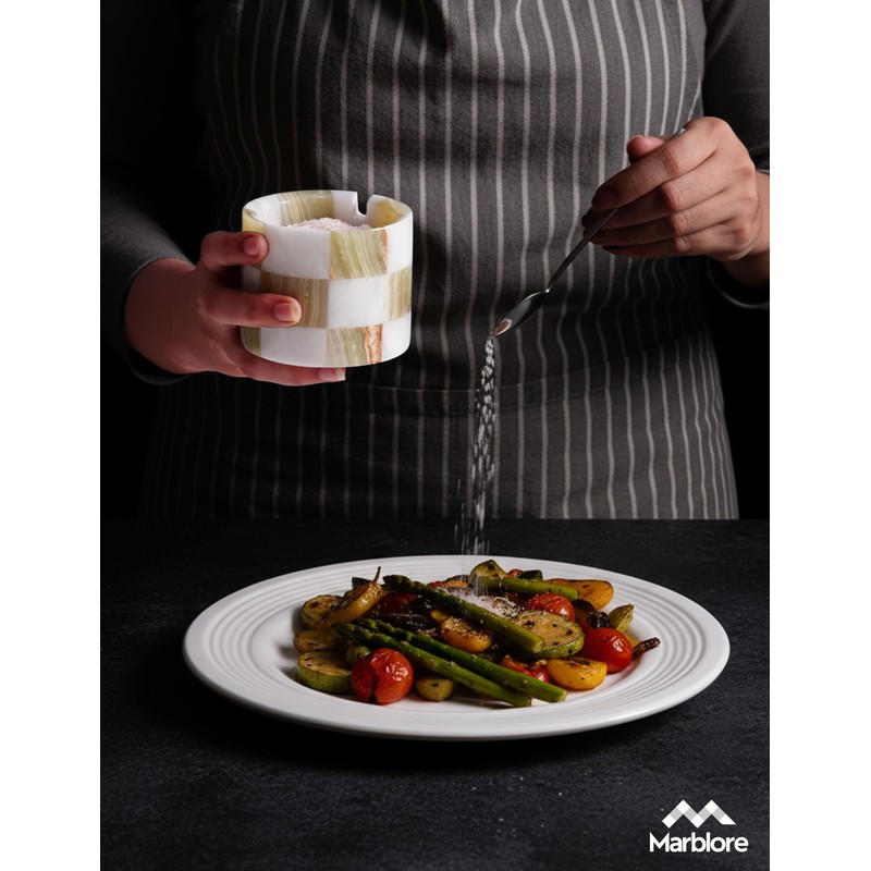 MARBLORE Marble Salt Cellar with Lid & Spoon, White &