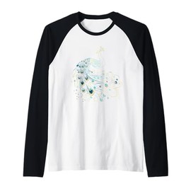 Feather Peacock Lover Artwork Animal Art Teal Peacock Bird Raglan Baseball Tee