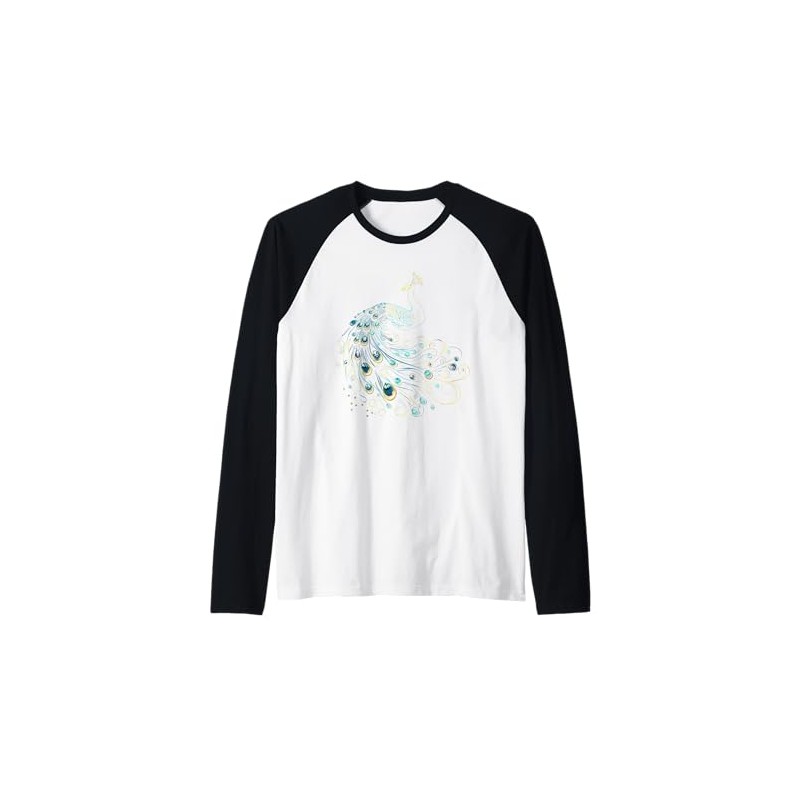 Feather Peacock Lover Artwork Animal Art Teal Peacock Bird Raglan