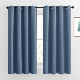 NICETOWN Bedroom Curtains Room Darkening Draperies - Grommet Top Thermal Insulated Light Blocking Energy Saving Privacy Drapes for Flat/Home Office, Stone Blue, 2 Panels, W52 x L63