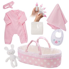 ADORA It’s a Girl! 8-Piece Interactive Adoption Baby Doll Accessories and Bunny Toy includes Pink Bassinet, Ruffled Onesie, Headband, Blanket, White Bib, and Magic Milk Bottle