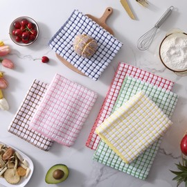 Mordimy Cotton 6 Pack Terry Kitchen Towels, Super Soft and Absorbent Dish Towels, Quick Drying Hand Towels for Kitchen Drying (16 x 25 Inches, Red/Blue/Yellow/Green/Pink/Brown)