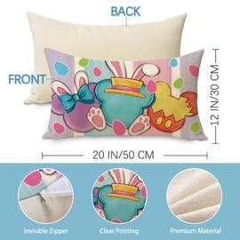 Fjfz Easter Lumbar Decorative Throw Pillow Cover 12 x 20, Rectangular Bunny Rabbit Ears Outdoor Home Decor, Spring Pastel Stripes Couch Cushion Case