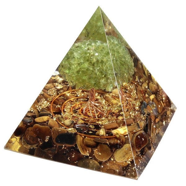 Nupuyai Tiger's Eye Tree of Life Crystal Pyramid Spiritual Ornament Quartz Lace Spiral Reiki Healing Figure for Protection with Gift Box