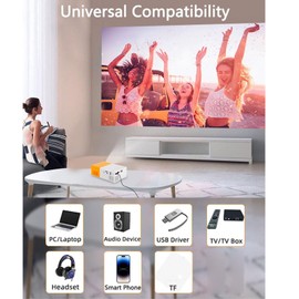 Mini Projector, 1080P Full HD Supported Video Projector, Portable Outdoor Home Theater Movie Projector, Compatible with HDMI, USB, AV, Smartphone,Tablet,Laptop (US Plug)