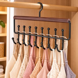 16-Hook Strap Clothes Hanger - Brown Two-Row Organizer for Bras, Camisoles and Closet Storage
