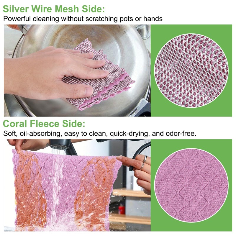 SAYAPE Double-Sided Cleaning Rags - Multipurpose Non Scratch Wire Dishcloth