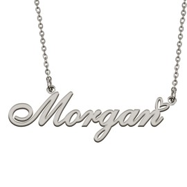 HUAN XUN Silver Initial Letter Necklace for Women Girls Morgan Custom Nameplate