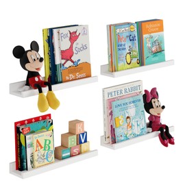 Wallniture Denver Floating Shelves for Kids Room Decor, 17" White Wall Bookshelf for Picture Frames, Kids Room Shelves, Wall Shelf for Toddler Toys, Set of 4