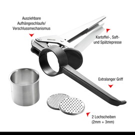 GEFU Force One Potato, Juice and Spaetzle Press, Stainless Steel, Nylon, 37 cm, 13110