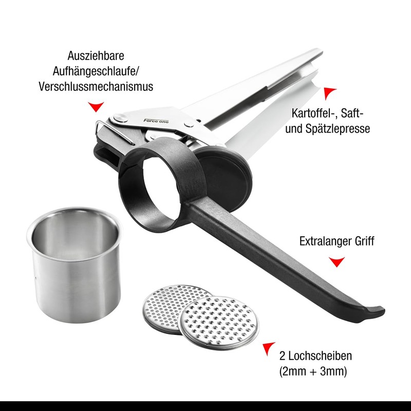 GEFU Force One Potato, Juice and Spaetzle Press, Stainless Steel,