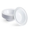 MATANA 20 White Plastic Bowls with Silver Rim, Soup Bowls