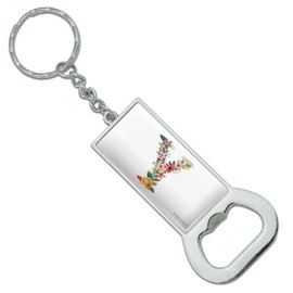 GRAPHICS & MORE Letter Y Floral Monogram Initial Keychain Rectangle Chrome Plated Metal Bottle Cap Opener