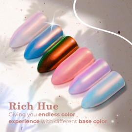 PrettyDiva - Polvo de uñas cromado de sirena – Polvo de uñas iridiscente de perlas blancas Aurora Chrome para uñas, polvo de mica de ópalo perla atardecer camaleón cromo polvo de uñas pigmento de manicura