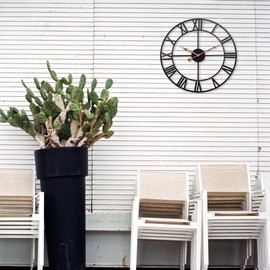 MECOSEN 16 Inch Large Outdoor Wall Clock, Black Metal Modern Minimalist Battery Operated Silent Clock for Patio, Pool, Garden, Living Room, Kitchen, Office, Bedroom Decor with Easy to Read Numbers