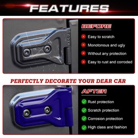 x xotic tech Door Hinge Cover Trim Decoration Compatible with Jeep Wrangler JL JLU 2018 2019 2020 2021 2022 2023 2024 2025 & Gladiator JT Truck 2020-2023 2024 2025 Exterior Accessories (Blue, 8Pcs)