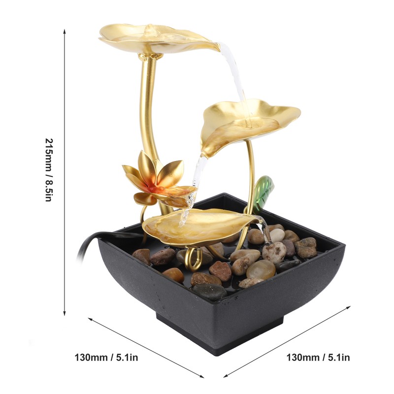 Tabletop Waterfall Fountain 3 Tier Lotus Leaf LED Light Circulating