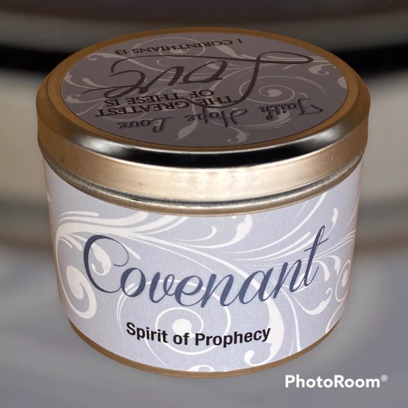 Abba Oil COVENANT CANDLE SCRIPTURE TIN - "THE GREATEST OF