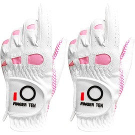 Golf Gloves Women Left Hand Right All Weather Rain Grip Value 2 Pack or Pair, Ladies Soft Pink Red Green Glove Lh Rh Both Hand Fit Size Small Medium Large XL (White, Medium, Worn on Left Hand)