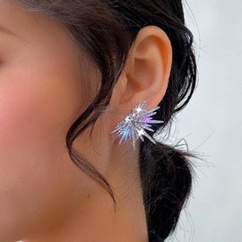 Atentuyi Wedding Rhinestone Stud Earrings Silver Pave Cz Spike Earrings Crystal Firework Earrings Cluster Marquise Bridal Earrings Rhinestone Statement Earrings Jewelry for Women and Girls