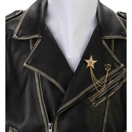 A N KINGPiiN Lapel Pin for Men Shield and Red & Gold Star with Hanging Chain Alloy Brooch Suit Stud, Shirt Studs Men's Accessories