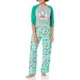 Creative Apparel Concepts Women's Jersey Raglan Long Sleeve Family Pajama Set, Florida Santa, Large