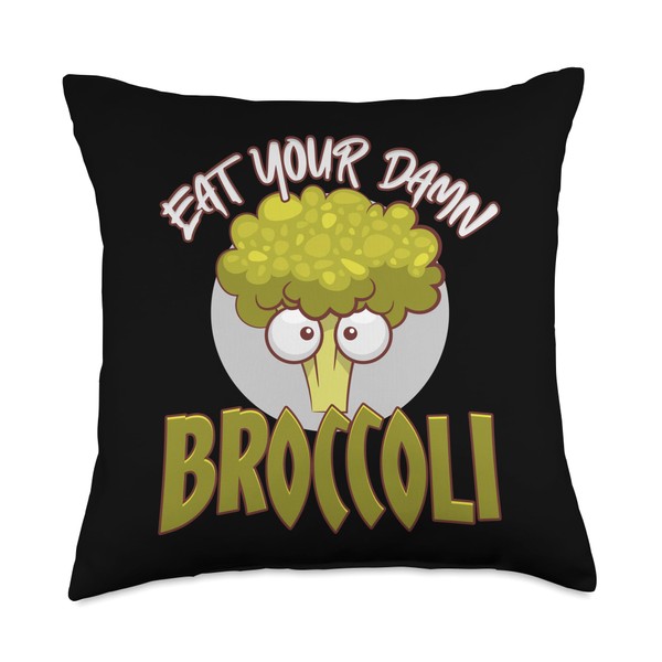 Green Goodness Broccoli Eat Your Damn Broccoli Throw Pillow, 18x18,