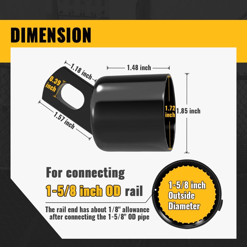 VIVIDA 1-5/8" Black Top Rail End for Chain Link Fence,