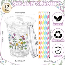 ZCPTZ 100 Sets Wildflower Plastic Cups with Straws & Lids 12 oz Floral Drinking Cups Flower Spring Disposable Cup for Wildflower Party Baby Shower Birthday Supplies