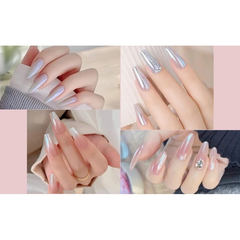Artdone White Pearl Chrome Nail Powder Iridescent Mirror Pigment