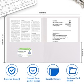 Zzrywuty 50 Packs Two Pocket File Folders with Business Card Slot,Textured Paper,Letter Size,Holds 100 Sheets for School,Office,Business,White