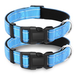LIEVUIKEN 2 Pieces Reflective Dog Collar with Safety Locking Buckle, Adjustable Soft Breathable Comfortable Nylon Pet Collar for Small, Medium and Large Dogs, 5 Sizes