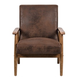 Modern Vintage Accent Chair, Leather-Look Microfiber Armchair with Open-Framed Arm Design, Premium Foam Fill on Solid Wood Frame