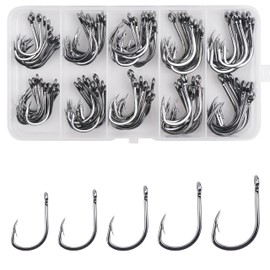 Live Bait Circle Hooks Saltwater, 50pcs/100pcs Catfish Live Bait Fishing Hooks Set 2X Strong Stainless Steel Fishing Hooks Inline Sharp Point Barbed Saltwater Fishing Hook