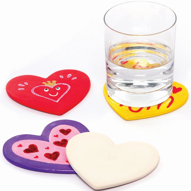 Baker Ross Heart Ceramic Coasters - Box of 6, Valentine