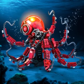 XITALAXU Mechanical Octopus Building Sets for Adult, Ocean Animal Collection Toy with Display Stand and Light, Home Office Decor and Idea Gift for Teen Boys 8+(882PCS)