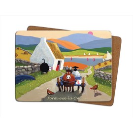 Irish Placemat With Sheep On A Donkey And Cart With 'Form-ewe-la One' Text