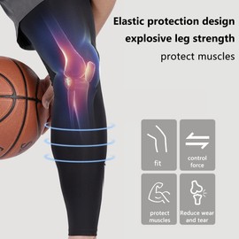 Excras Ice Silk Leg Cover, Summer, Leg Sleeve, Sunscreen, Anti-slip, Cool, Sweat Absorbent, Quick Drying, Knee Cover, Fitness, Cycling, Running, Outdoor, Sports Activities, Bicycle, Both Legs, Unisex, Summer