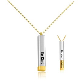 Be Kind Of A B Necklaces For Women with Hidden Message Necklace Be Kind Of A B 3D Engraving Vertical Bar Necklace Stainless Steel Square Tubes Pendant To Best Friends Sisters (1 PCS Gold Yellow)