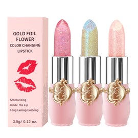 3 Packs Flower Jelly Lipstick Set Magic Temperature Color Change Lip Balm Long Lasting Moisturizer Lip Gloss Flower Jelly Lipstick Makeup Set (3PCS Set C)