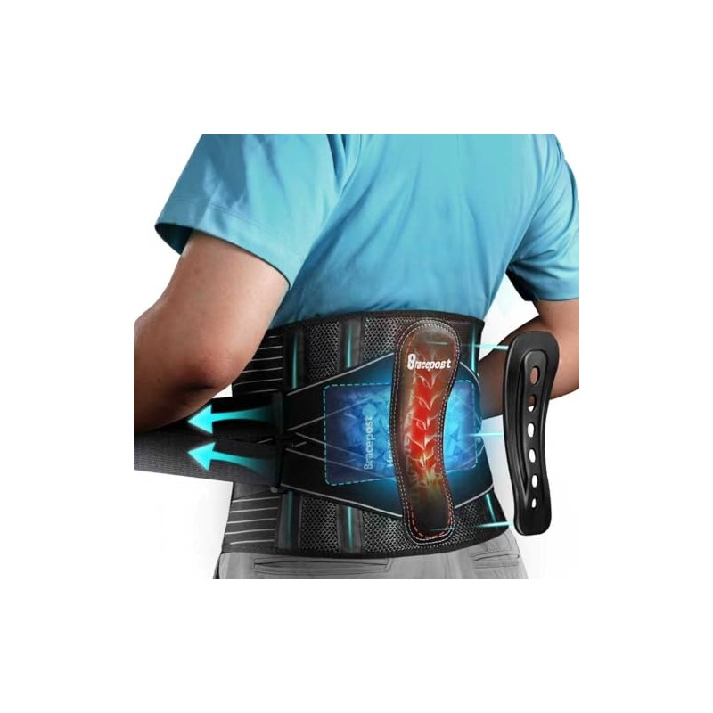 Back Brace for Lower Back Pain, 2 Reusable Ice Packs