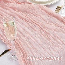 Gzcvba Cheesecloth Sparkly Table Runner 35x120 Inches Gauze Boho Rustic Cheese Cloth Table Runner for Baby Shower Wedding Party Easter Spring Summer Home Decorations (Dusty Pink, 3 Pack-10FT)