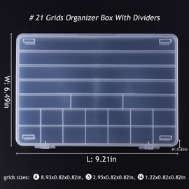 Fspronail 21 Grids Clear Large Plastic Organizer Box With Dividers, Bead Organizers And Storage Compartment Container For Nail Accessories/Jewelry/Craft/Screw/Small Parts/Diamond Painting Art Tools
