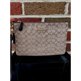 Coach BN Coach Wristlet zip top 86098B khaki Signature Jacquard and leather